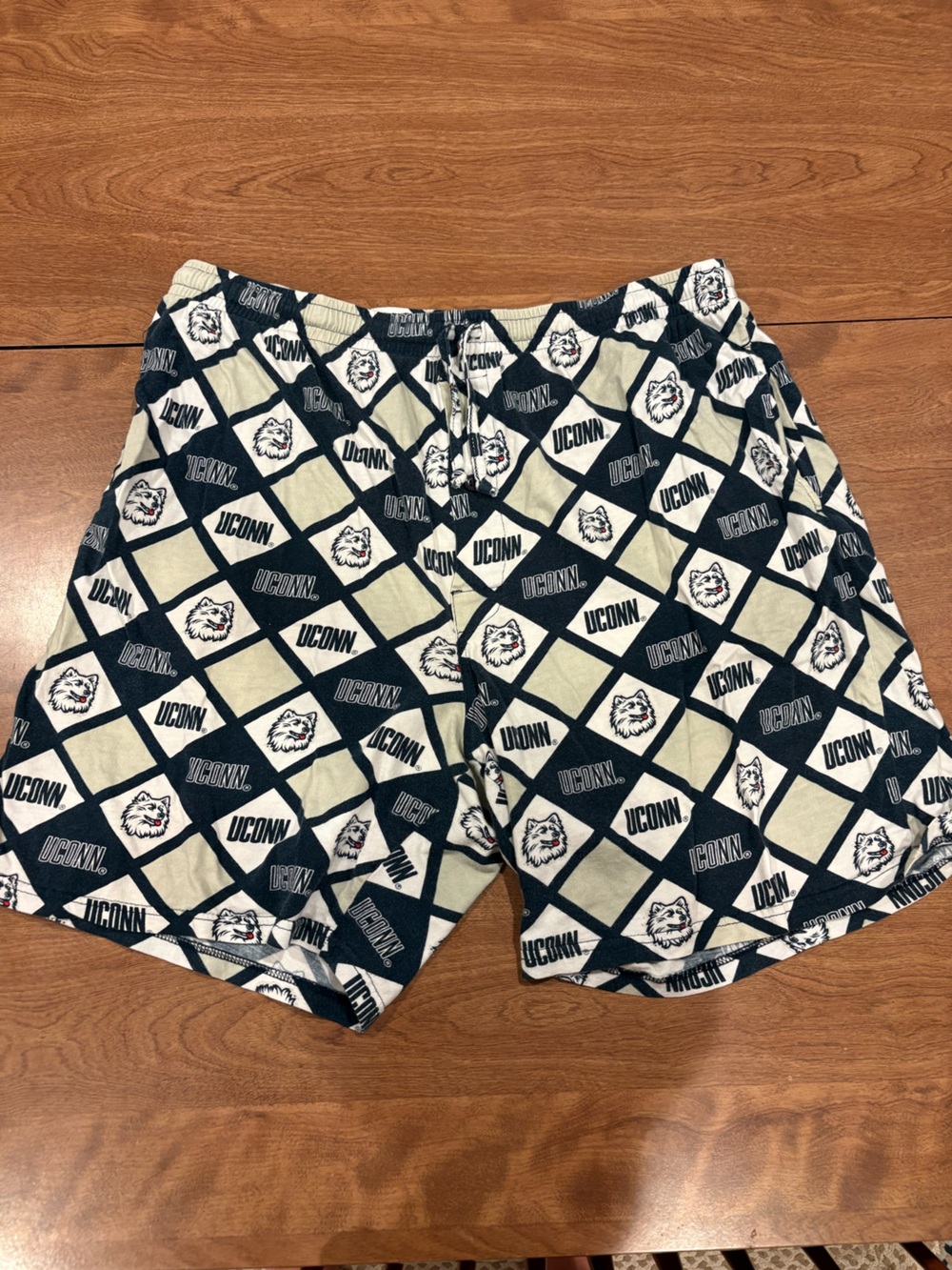 UConn Huskies Logo Print Lounge Boxer Shorts in Navy and Cream 100% Cotton